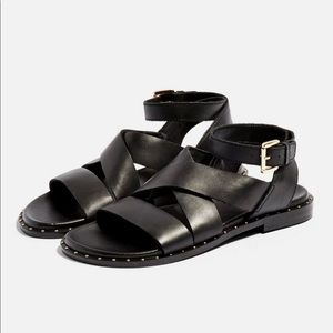 Topshop Hampton Black Leather Sandals 8